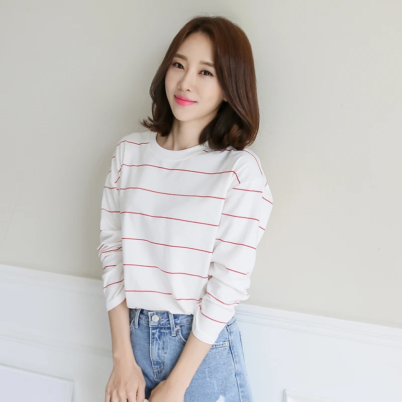 

Spring Triped Tops T-Shirt Women Casual Cotton T-Shirt Long Sleeve Women Oversized T Shirt Female Fashion New Top Femme