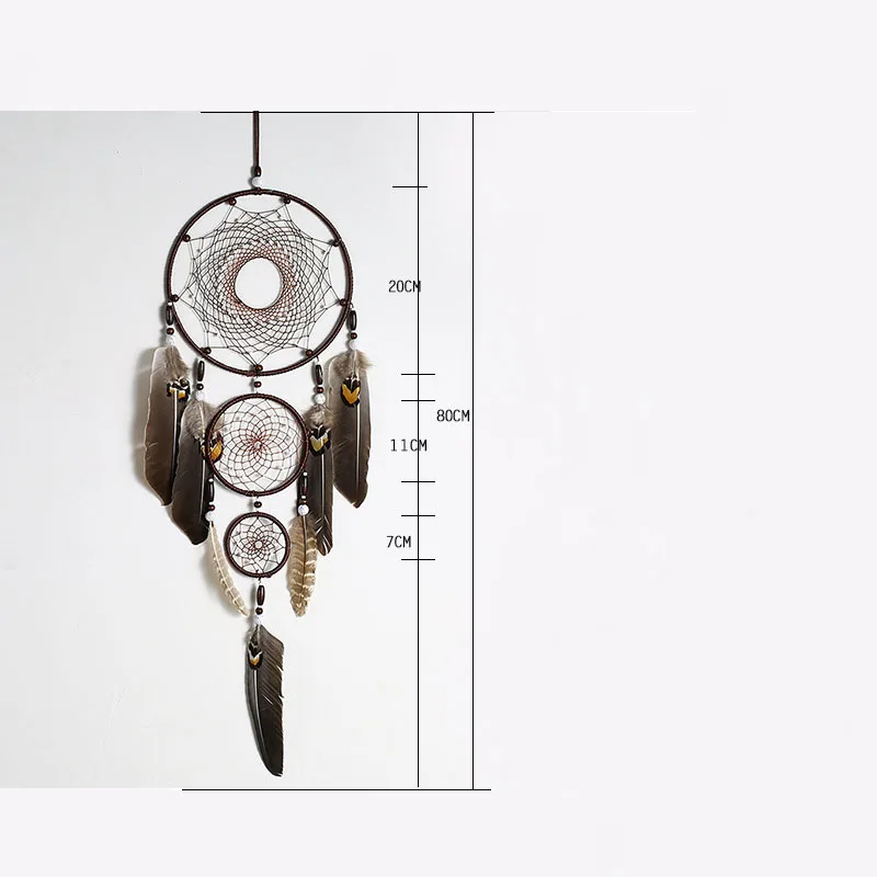 Ловец снов с перьями 3 больших железных кольца подвеска в помещении индийский