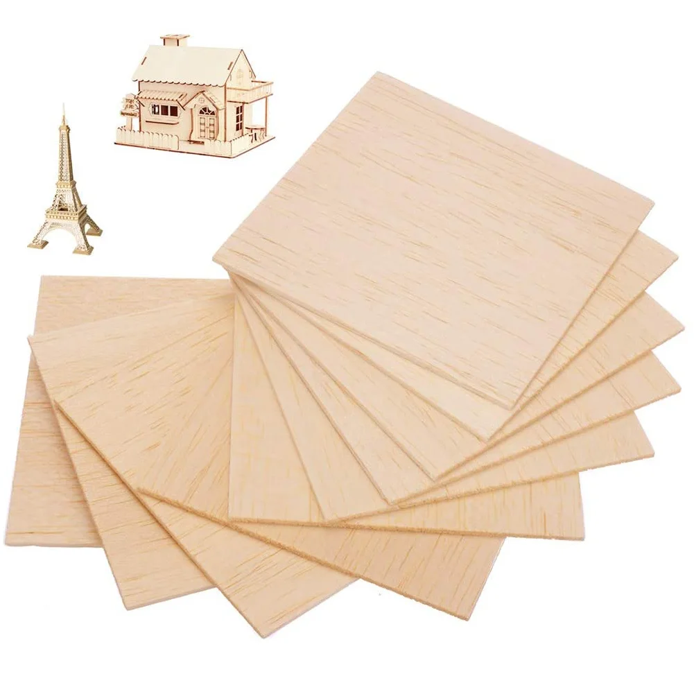 10 листов фанеры декоративные деревянные чипсы незакрашенные недоделанные бальзовое дерево квадратная тонкая доска для моделирования DIY.