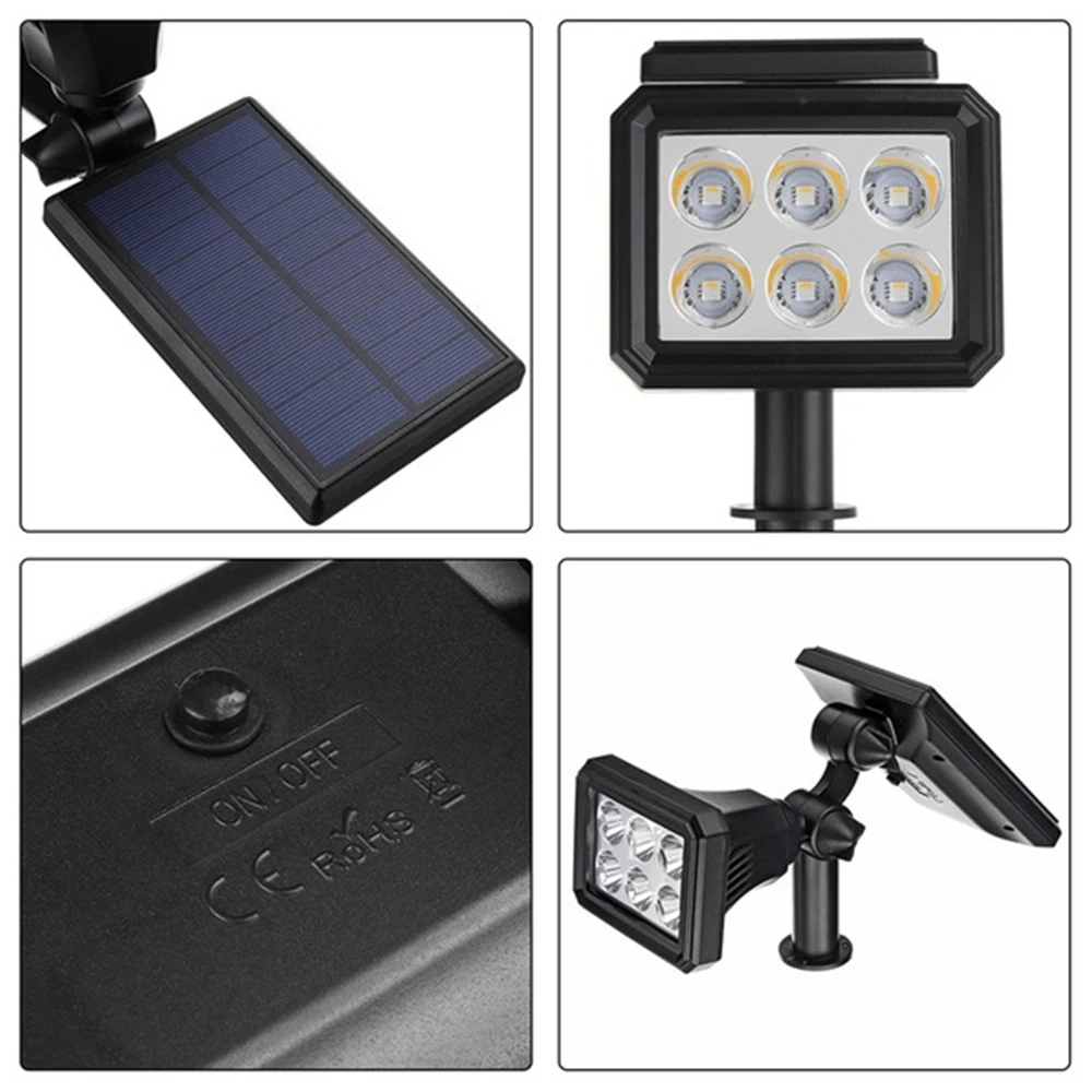 

6LED Outdoor Solar Street Light 7 Color-Changing Waterproof Spotlight For Garden Floodlight Lighting Lawn Light Black