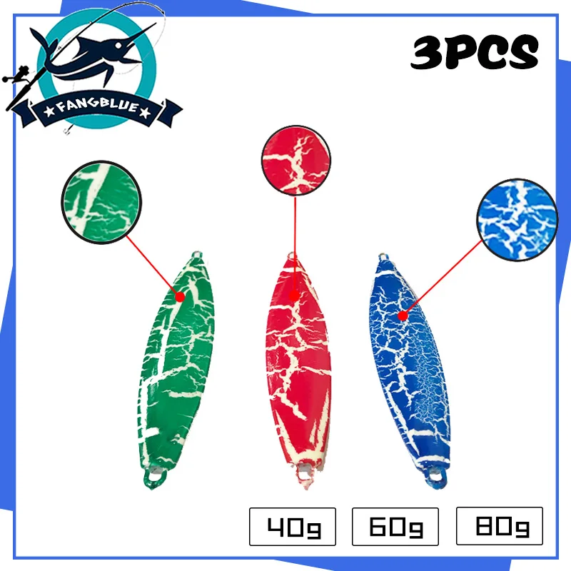 

FANGBLUE 3pcs Fishing Metal jig 40g 60g 80g Lead Lure Luminous Artificial Bait For Saltwater Bass Trout Fishing Tackle
