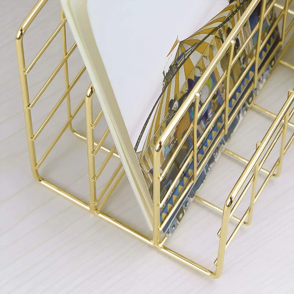

Metal Bookshelf Metal Document Tray 3-Grid Paper Tray Letter Sorter Stereoscopic Desktop Book Golden File Organizer Bookcase