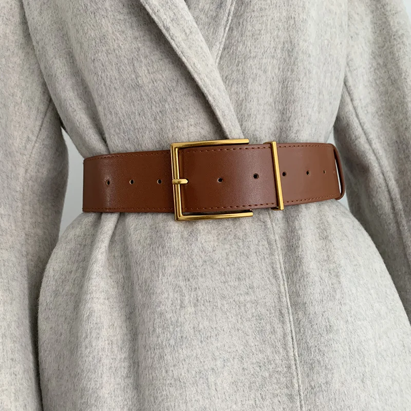 

Women's Fashion Black Wide Belt Square Pin Buckle Imitation leather Waist Strap Decorative Coat Dress Simple Dress Waistband