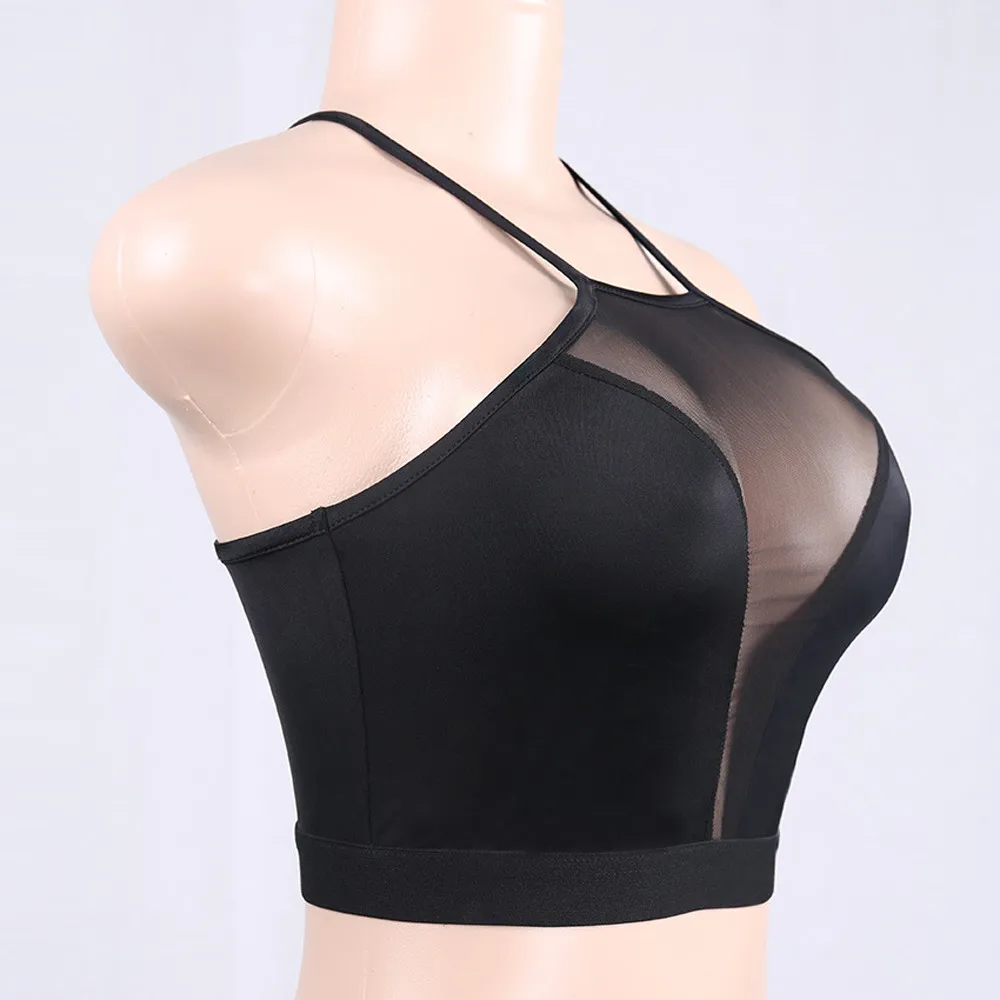 Halter Neck Crop Tops Women Sexy Mesh Patchwork Camis Club Summer Casual Tank Top Vest Sleeveless Sport Ropa Mujer New | Женская одежда