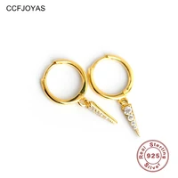 ccfjoyas 925 sterling silver punk geometric personality fringe triangle earrings for women simple white zircon earrings jewelry
