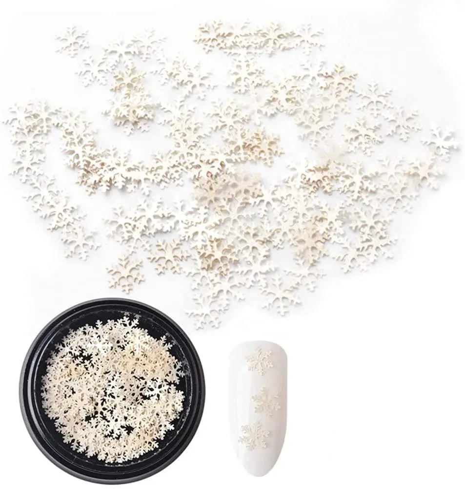 

3 коробки, металлические украшения для ногтей, белая Снежинка, пластырь для ногтей, Рождественская тема, подвески для ногтей