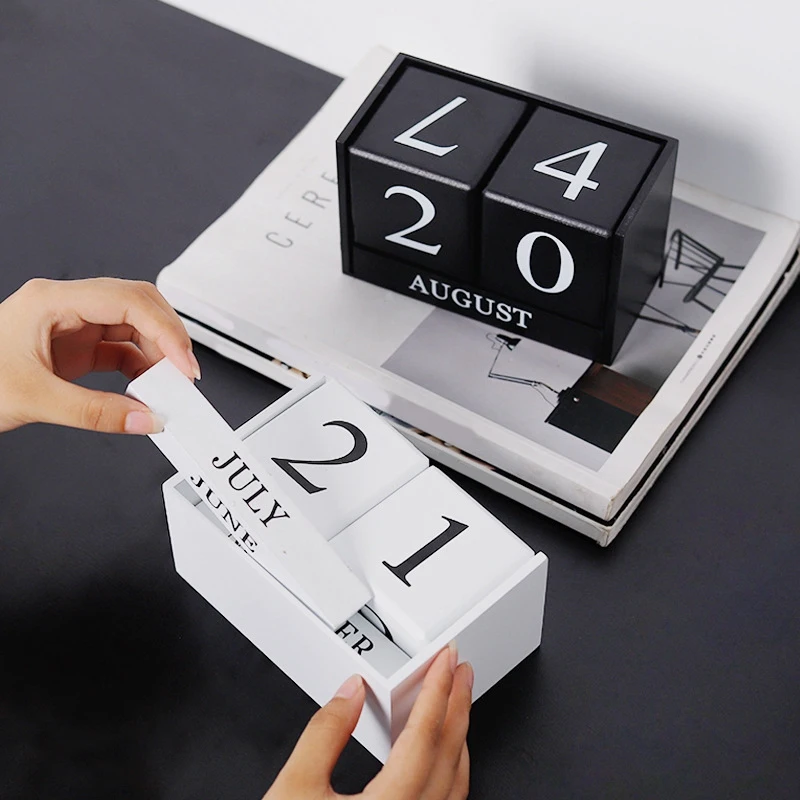 

Vintage Wooden Perpetual Desk Calendar Block Planner Permanent Desktop Organizer Diy Agenda Table Decoration