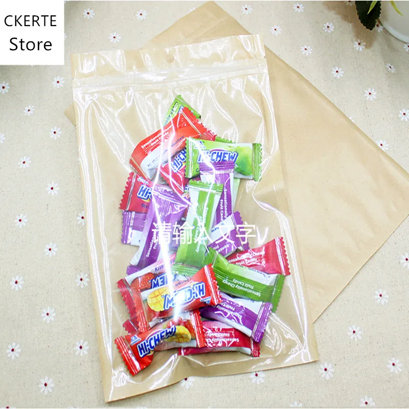 

Wholesale 100pcs pouch Translucent kraft Zip Lock bag Front clear kraft paper zipper self sealing plastic pouch/ bag with zipper