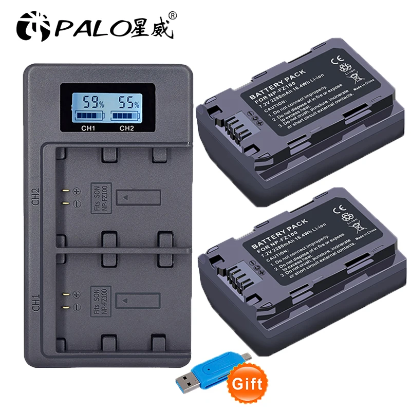 2280 мАч NP FZ100 NPFZ100 батарея + двойное зарядное устройство USB для Sony Z Series Alpha A7 III A7R A9 A9R