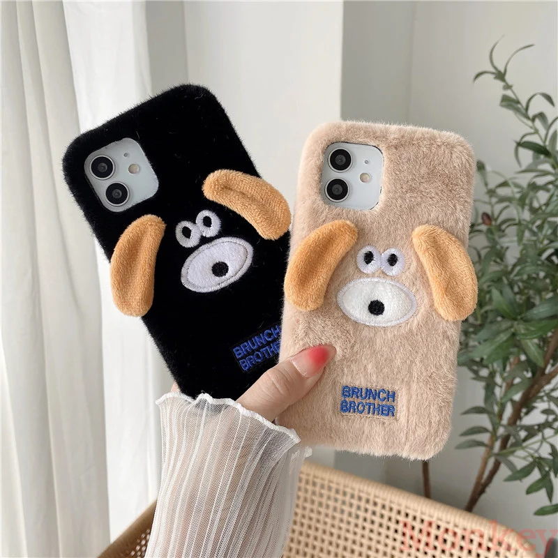

3D Cute Big Ears Dog Plush Case For Samsung S21 S20 S10 S9 S8 S7 Note 20 10 9 8 A12 A52 A72 Soft Silicone Tpu Phone Cover Cases
