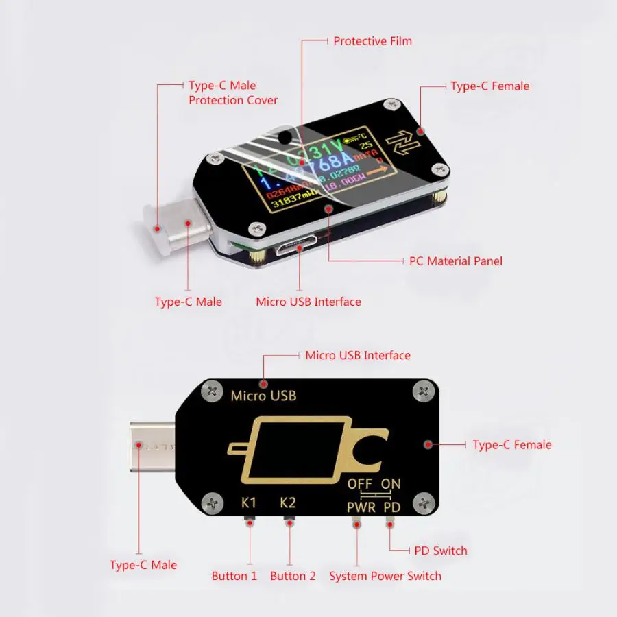 USB тестер цифровой вольтметр Амперметр тип-c DC измеритель напряжения тока