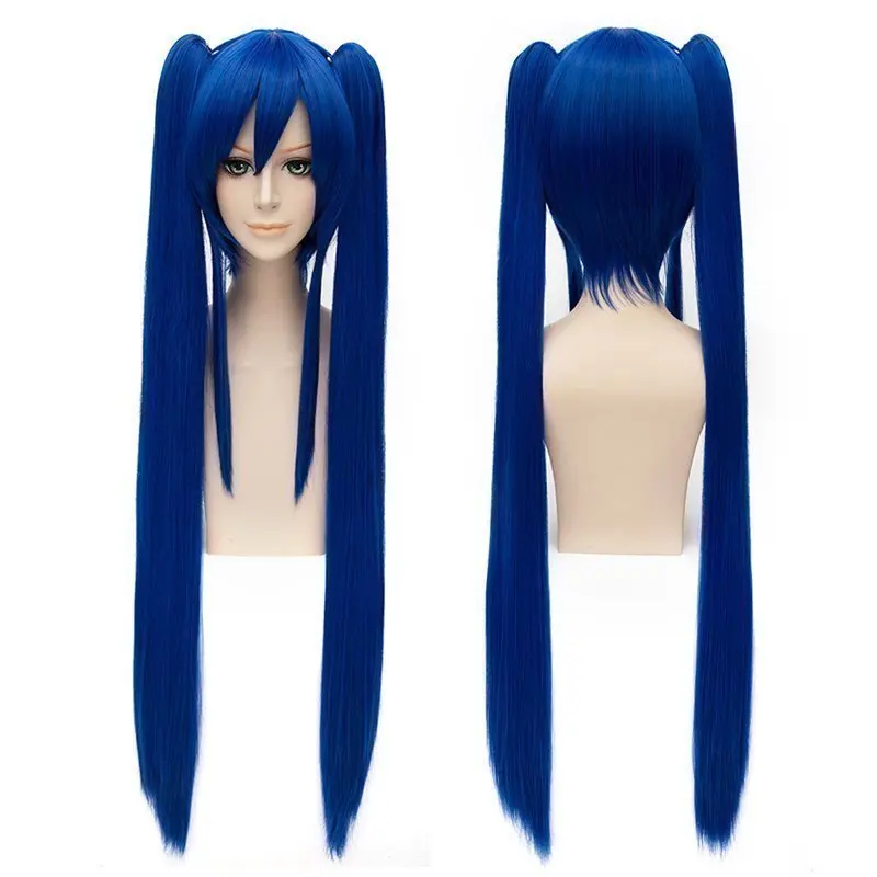 

Fairy Tail Wendy Marvell Cosplay Dark Blue Long Straight Double Ponytails Heat Resistant Synthetic Hair Halloween + Free Wig Cap