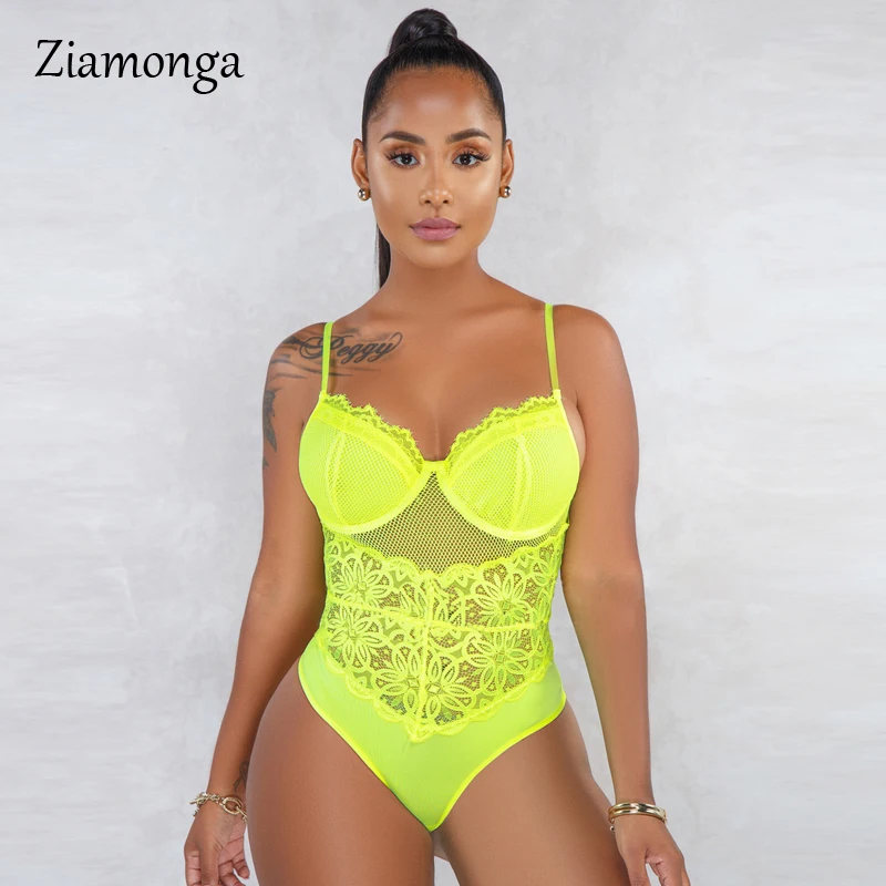 Ziamonga Сексуальное Женское боди для ночного клуба кружевное Сетчатое фитнеса с