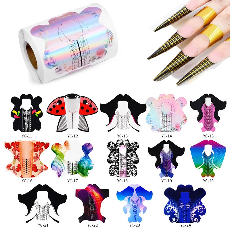 

DIY Nail Acrylic Gel Holder Nail Curve Extension French Nail Form Tips 100PCS Stickers Nail Builder Mold Manicure Tray Paper