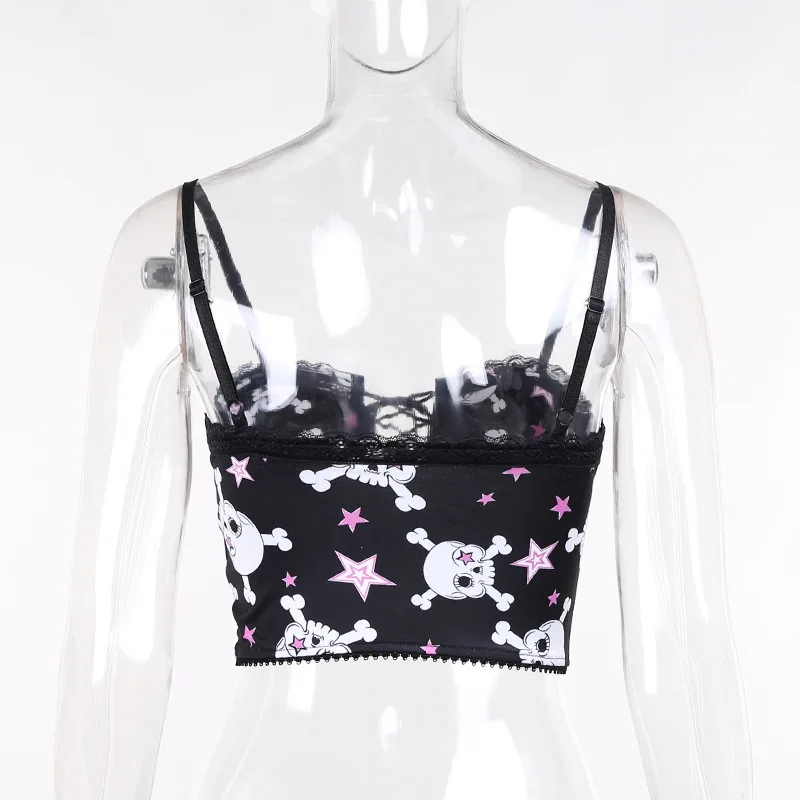 

Gothic Lace Up Top Women Summer Streetwear Bandage Cut Out Crop Tops Punk Harajuku Y2K Sleeveless Sexy Print Tank Top