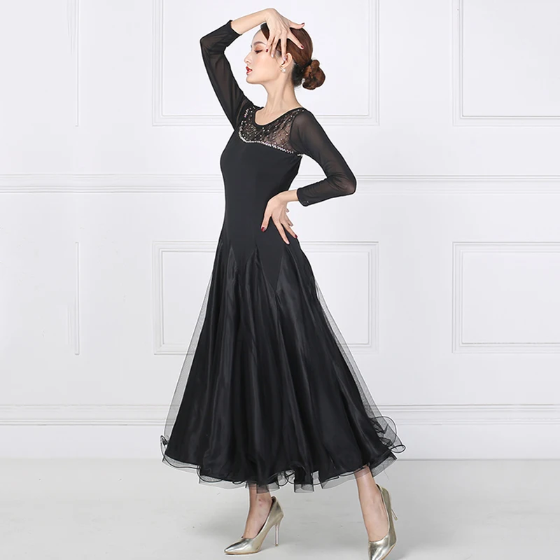 Высококачественное черное новое платье для бальных танцев стандартные платья