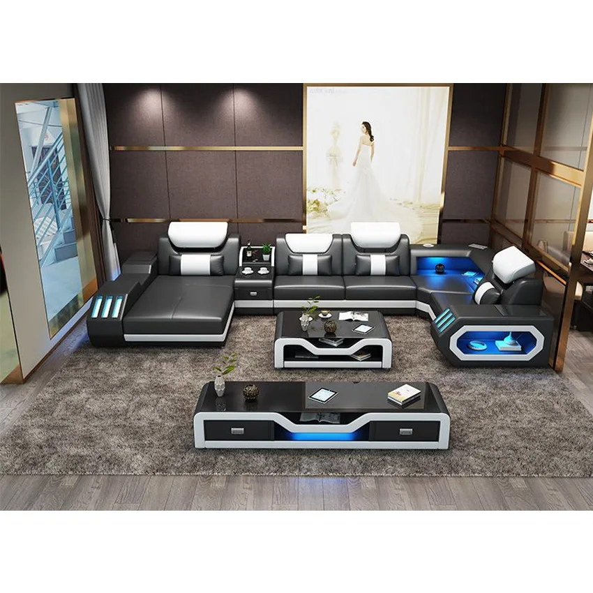 Диван для гостиной функциональный из натуральной кожи диван в скандинавском