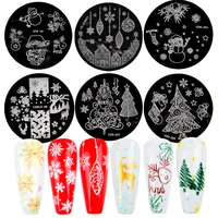 2022 new 5 6cm round nail art stamp nail stamping template christmas series diy nail designs manicure image plate stencil