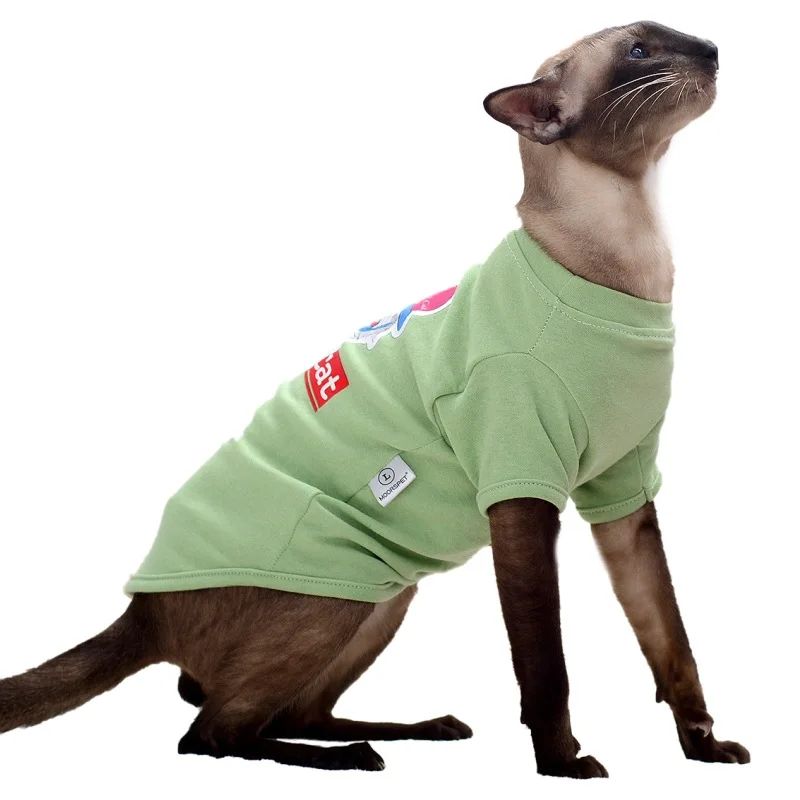 Продажа Новинка осенне-зимняя одежда для кошек Sphynx зеленое хлопковое пальто для кошек без волос классическая одежда для щенков семейный свитер для ...