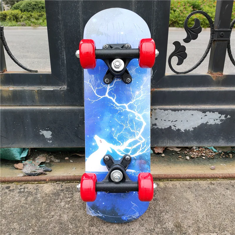 43cm Children Skateboard Maple Double Rock Skate Board Children's Patin Kids Skateboarding Cartoon Sticker Skates Longboard | Спорт и