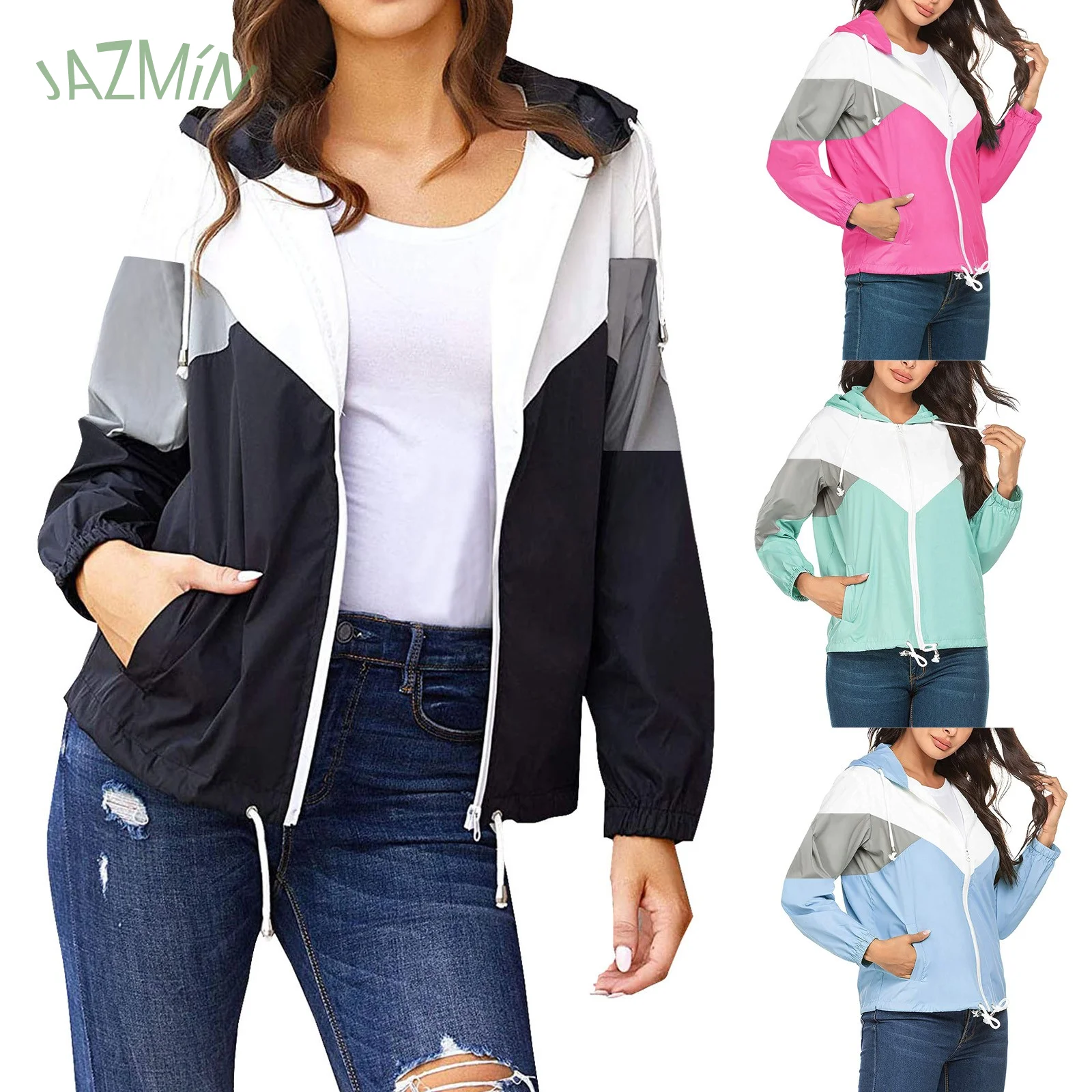 

Женская ветрозащитная водонепроницаемая куртка с капюшоном и молнией