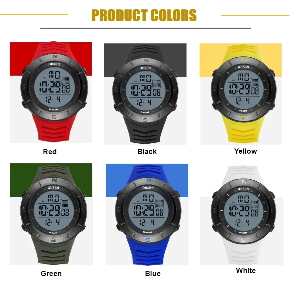 

Digital LED Men Sport Wristwatches White 50M Waterproof Shock Multi function Silicone bracelet Watches male Relogio Masculino