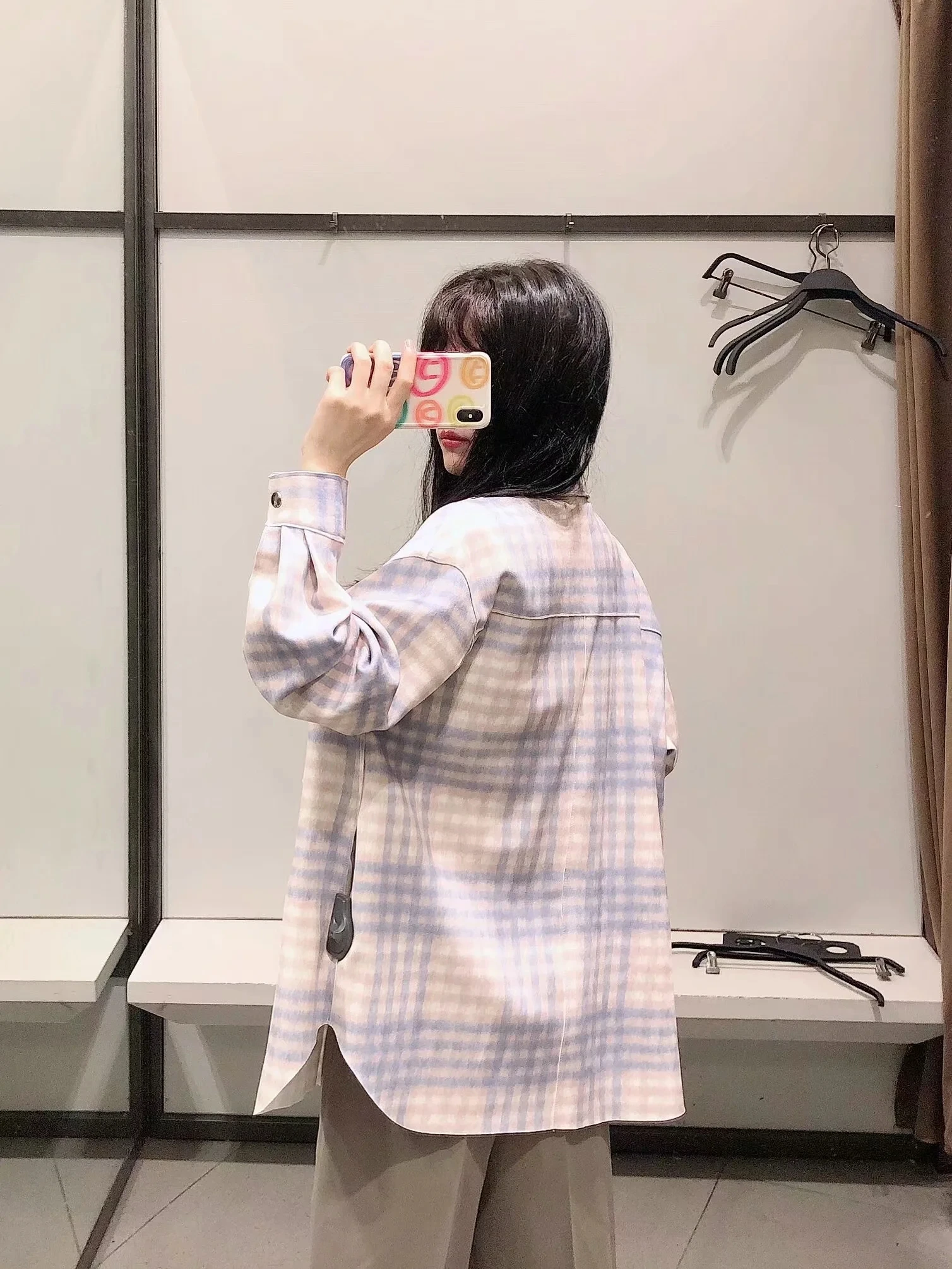 

2020 Women Lapel Collar Long Sleeve Loose shirt blouse coat Chic Tops Stylish Pockets Plaid fashion Jacket femme Coat