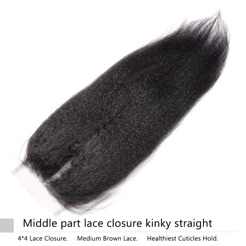 Покер лицо бразильские Remy кудрявые прямые волосы 4x4 кружево Закрытие отбеленные