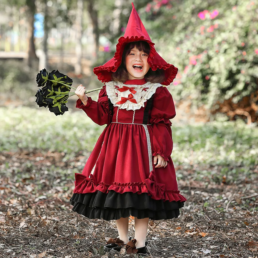 Высокое качество милое платье лолиты для девочек цветок на Хэллоуин феи детское