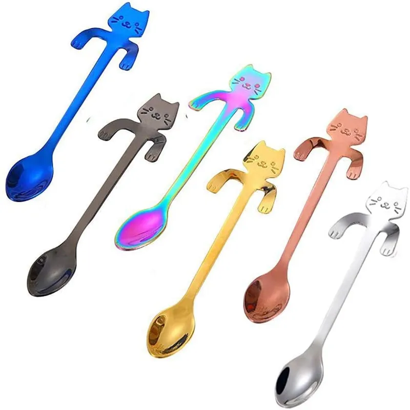 

Cat Spoon Coffee Tea Spoon 1pcs Stainless Steel Hanging Cup Teaspoons Demitasse Kitten Stirring Spoon for Dessert Drink Mixing