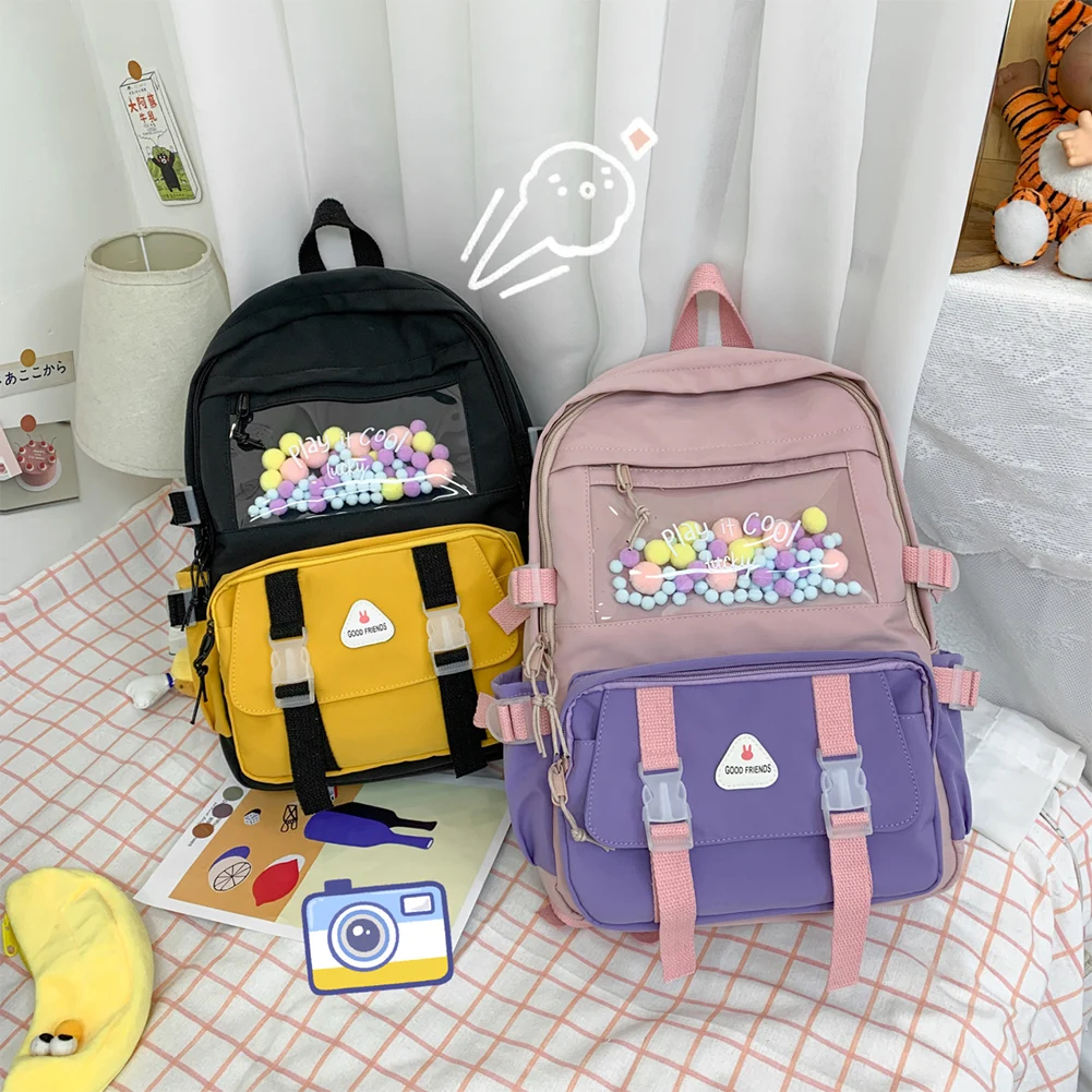 

Causal Girl Nylon Backpack Creative Hit Color Pockets Design Large Capacity Bag Travel Student School Bags Rucksack
