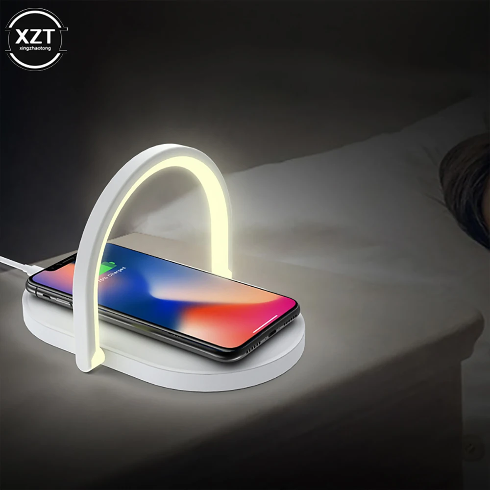 Беспроводное зарядное устройство QI 3 в 1 10 Вт настольная Ночная лампа для iPhone X XR XS