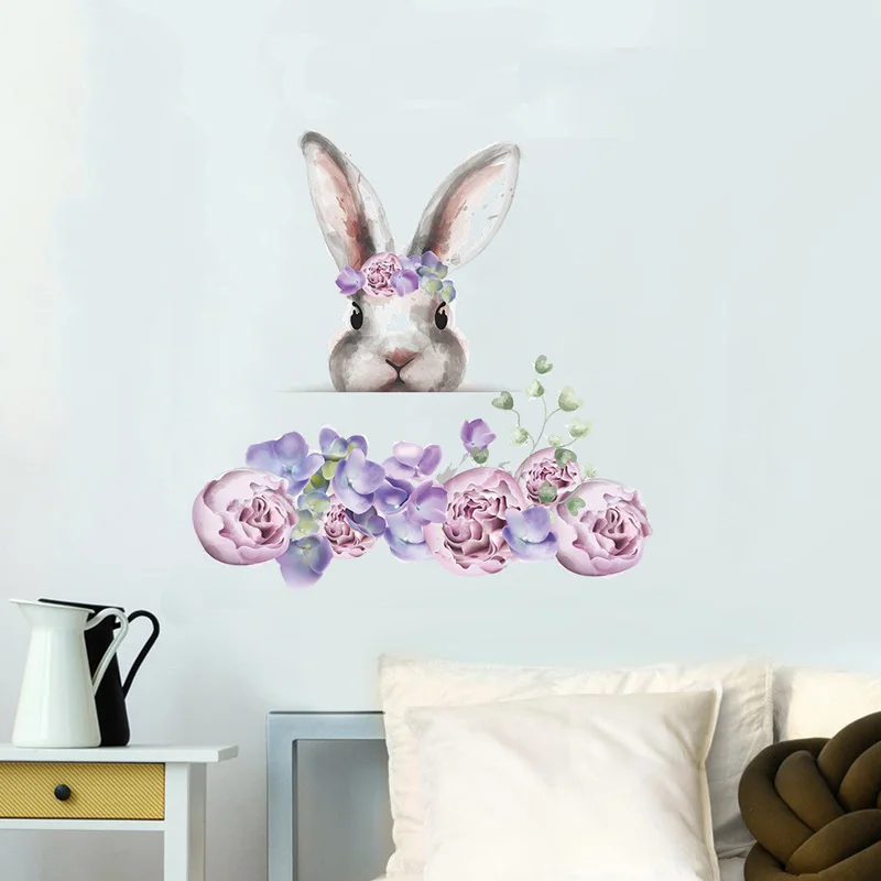 Наклейки на стену с изображением кролика цветов спальни гостиной Декорации для