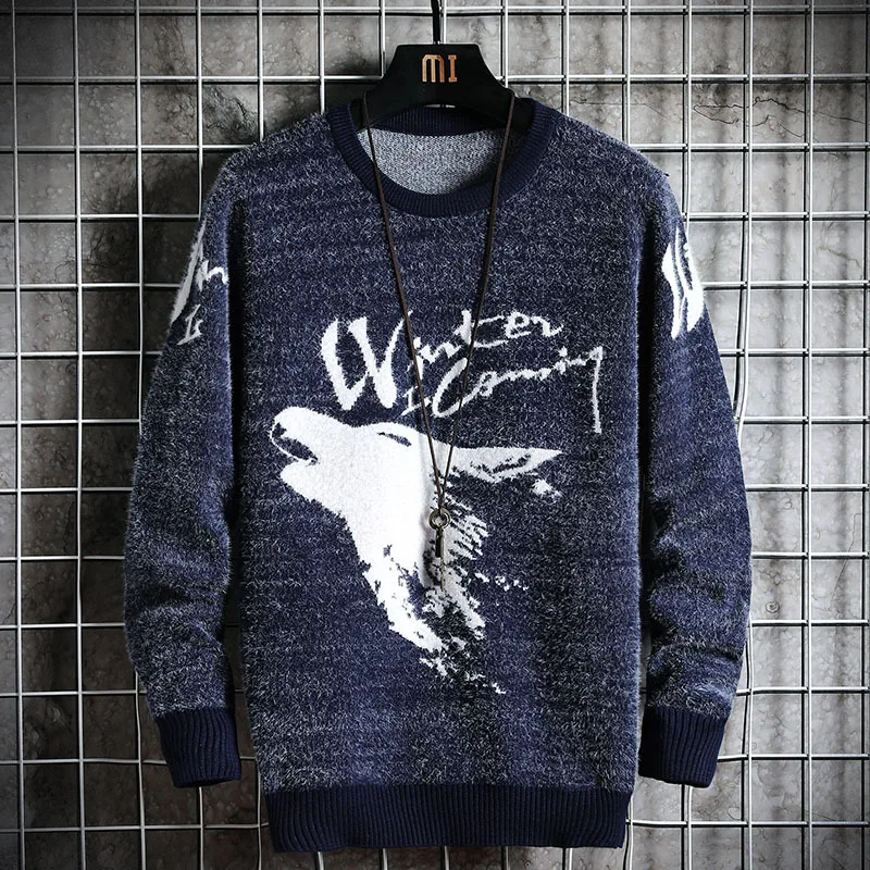 

2020 Vintage Winter Christmas Sweater Tree Deer Print Mens Oversized Knitted Sweaters Casual O-neck Male Pullover Jumpers