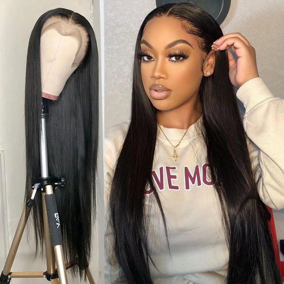 40 Inch 180%Density  Straight Lace Frontal Wig Human Hair 28 Inch 13x4 Full Lace Wigs for Women Human Hair Brazilian Pre Plucked