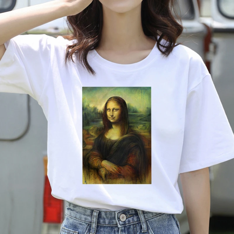 

Summer spoof Mona Lisa Printed T-Shirts 90s Harajuku Ullzang vogue T-shirt Women Aesthetics funny Tshirts Casual Short tee