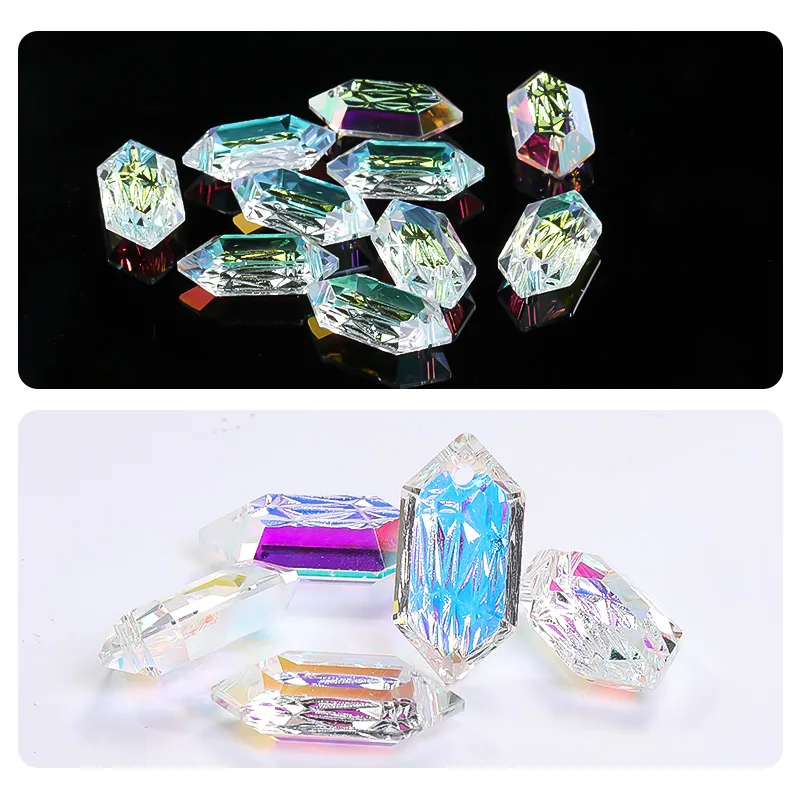 

XiChuan Long Rhombus Electroplated Pendant Rhinestone Single Hole Pendant Transparent Scattered DIY Holiday Gifts Jewelry Making