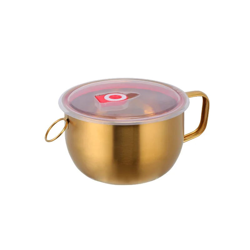 

Stainless Steel Noodle Bowl Heat Insulation Ramen Instant Salad Bowl With Handle Lid Colorful Metal Soup Bowls Large Capacity