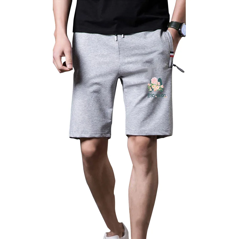 

Summer Men's Shorts Fitness Sport Casual Fashion M Flowers Printing Zipper Pockets Knee Length Male Sweatpants Plus Size