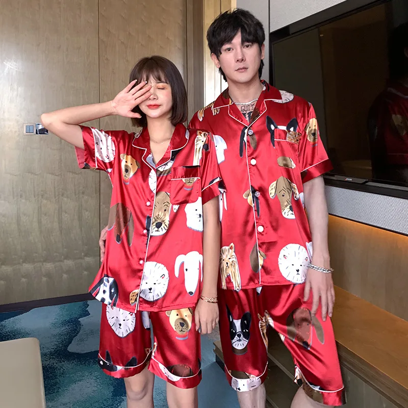 

Women and Men Pajamas Sets Couples Sleepwear Cartoon Pijama Femme Pyjamas Lovers' Clothes Casual Home Wear Silk Satin Pyjamas
