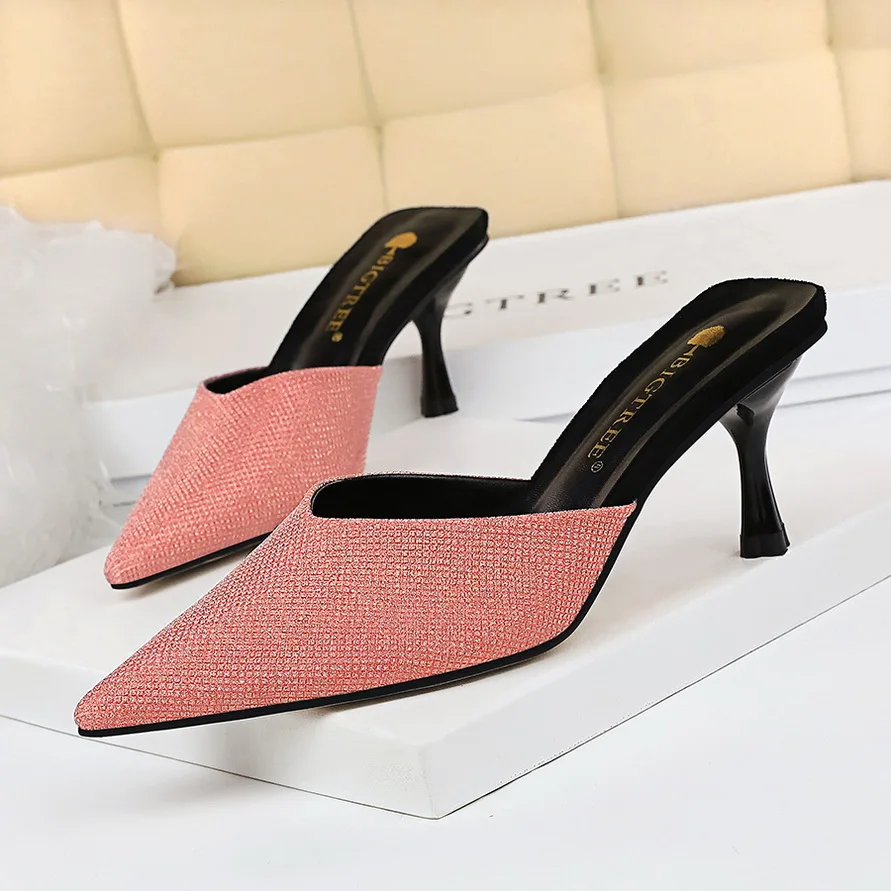 Женские туфли на низком каблуке 6 см прозрачные шлепанцы зеленого цвета с