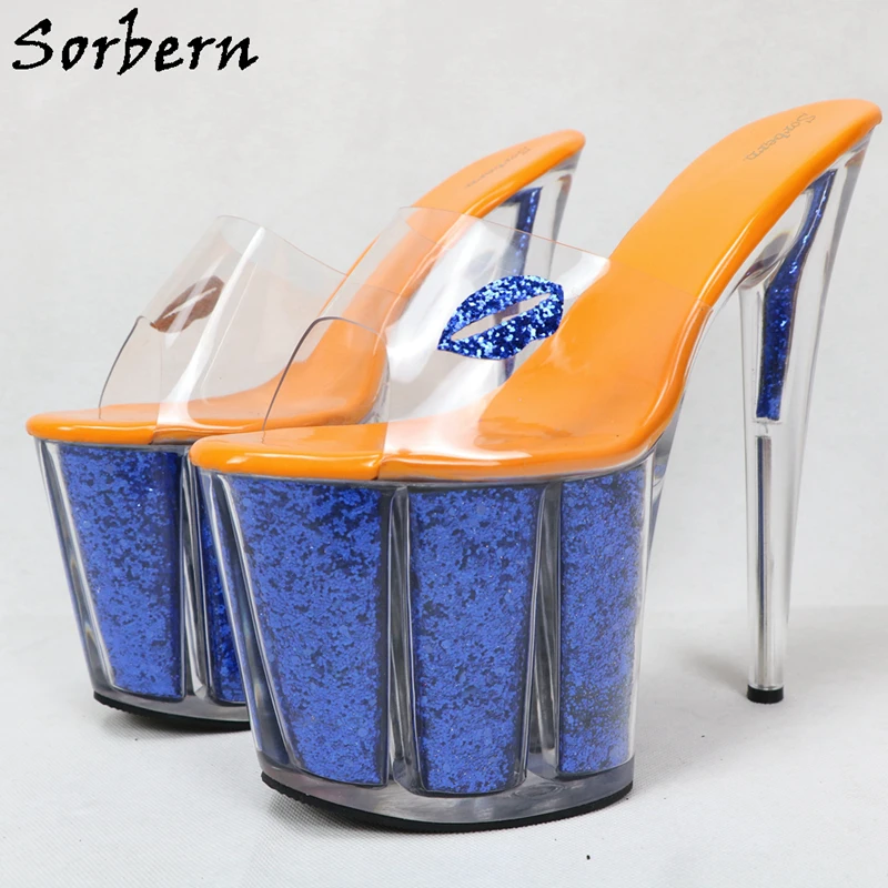 Женские шлепанцы на прозрачном каблуке Sorbern летние блестящие платформе 8 дюймов