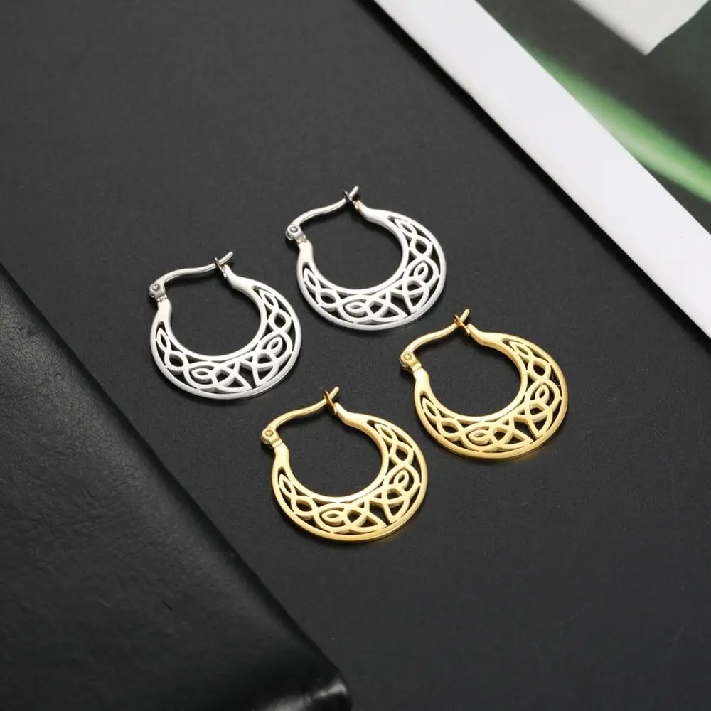 Skyrim Irish Knot Vintage Earrings for Women Girls Stainless Steel Gold Color Round Circle Hoop Earring Fashion Jewelry 2022 | Украшения и