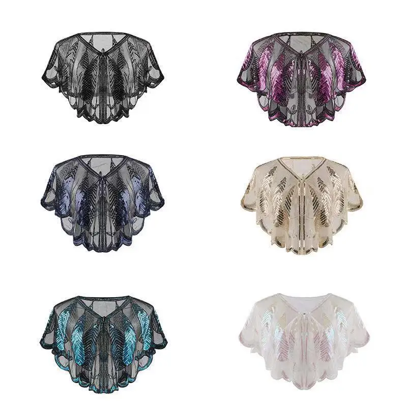 Женская Летняя короткая тонкая накидка с блестками размера плюс винтажные шали