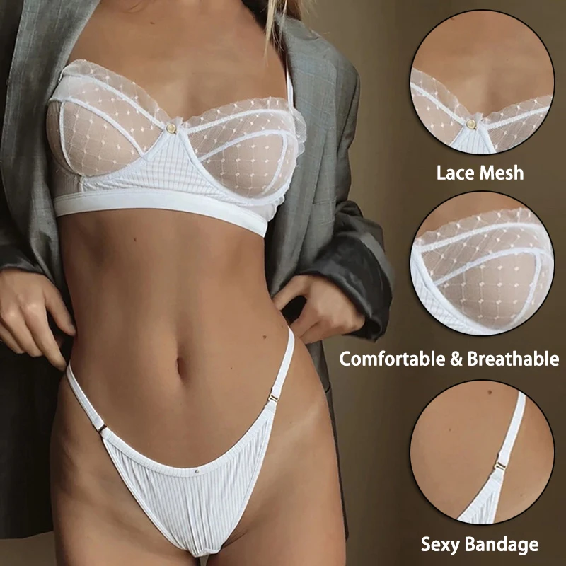 

Women Erotic Sexy G-string Lace Bra See Through Underwear Bikini Set Exotic Costumes Woman Mesh Flirt Lingerie Sleepwear Sexshop