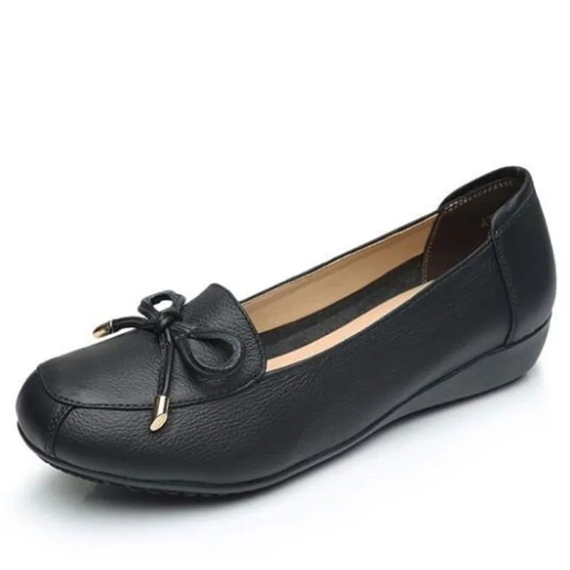 

2022 Spring New Listing High Quality Genuine Leather Shoes Bow Round Head Flat Shoes Soft Comfort Casual Women Shoes Large Size