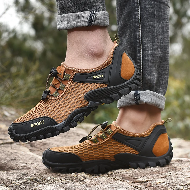 Туфли мужские сетчатые ультралегкие дышащие без застежки уличная модная пляжная