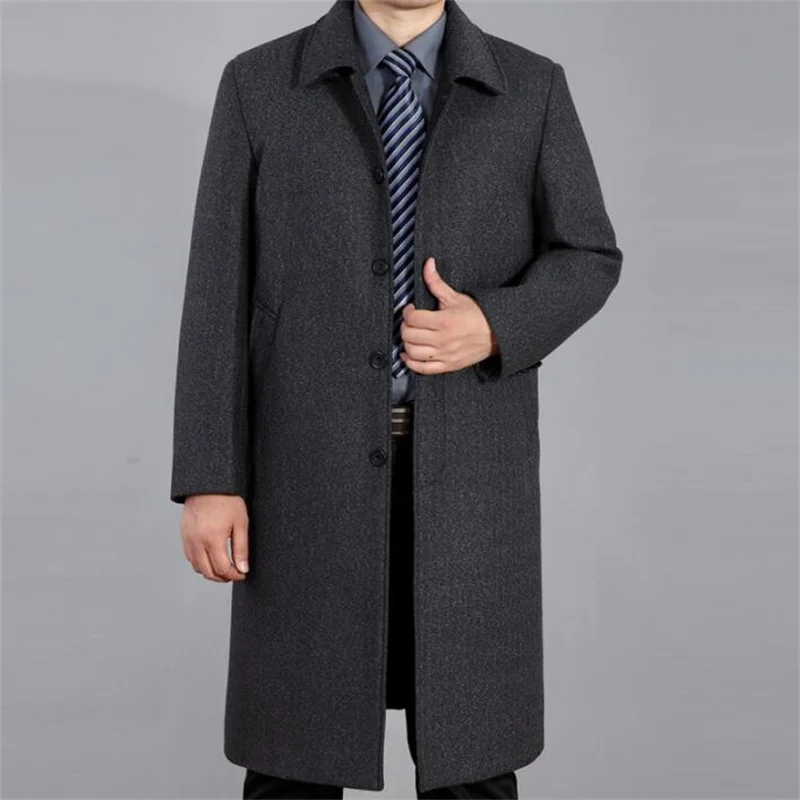 Plus velvet thicken woolen coat men long trench clothes middle-aged loose overcoat mens cashmere coat casual autumn winter B397
