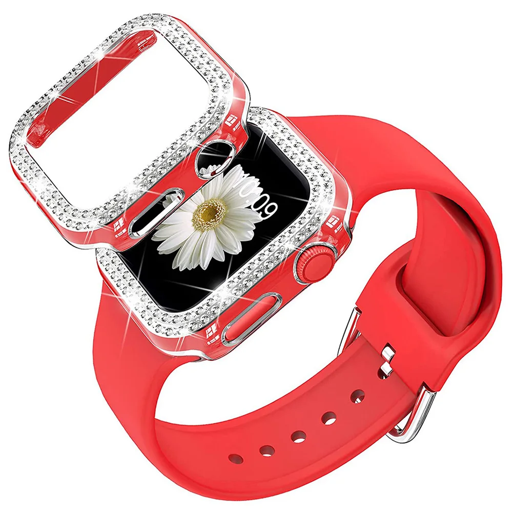 

Новейший женский силиконовый мягкий удобный регулируемый ремешок с блестящим бампером чехол с пряжкой для IWatch серии 3/2/1