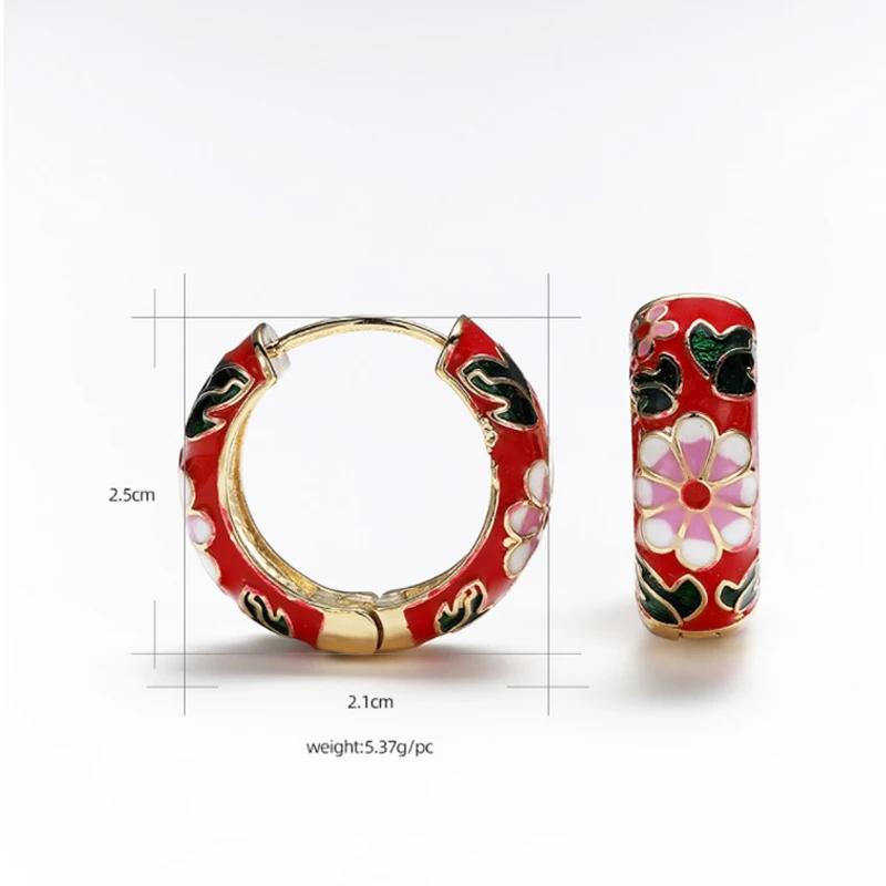 

2021 New Fashion Enamel Flower Huggie Hoop Earrings for Women Vintage Boho Circle Small Earrings Statement Jewelry Brincos Gifts